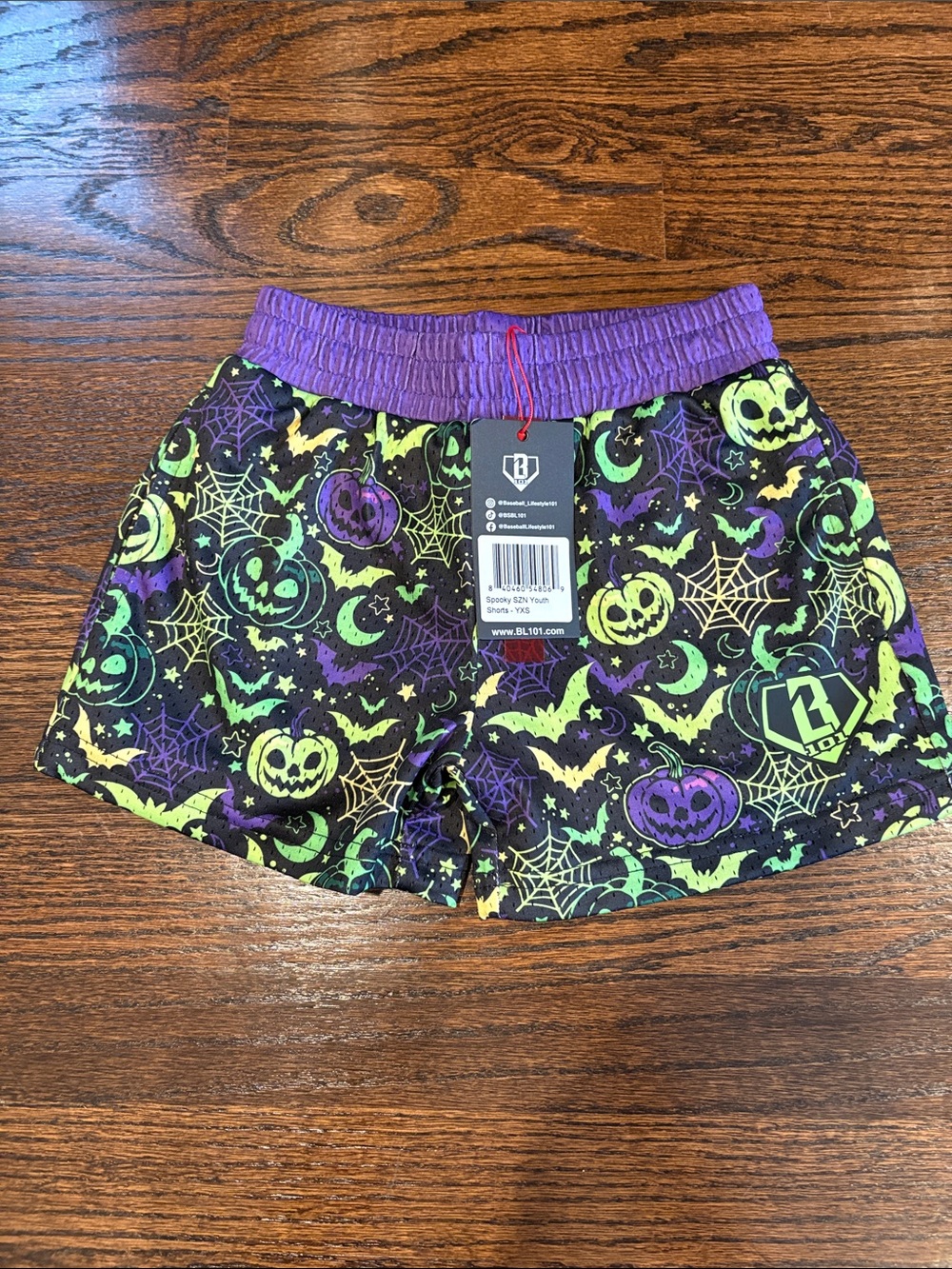 Baseball Lifestyle 101 Halloween Pumpkin Print Kids Shorts - Purple & Green